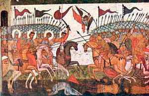 Битва новгородцев и суздальцев в 1170 году, фрагмент иконы 1460 года