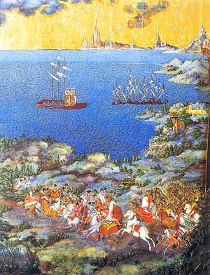 Невская битва (фрагмент иконы «Александр Невский со сценами жития», XIX век)