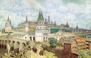 Расцвет Кремля. Всехсвятский мост и Кремль в конце XVII века. Рис. А. Васнецова