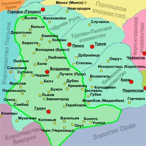 Карта Галицко-Волынского княжества и прилегающих территорий на XIII век