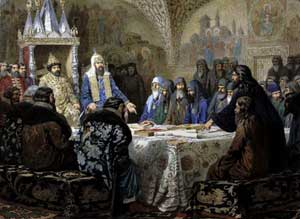 Церковный Собор 1654 года (Патриарх Никон представляет новые богослужебные тексты) А. Д. Кившенко, 1880 год