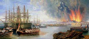 Джон Уилсон Кармайкл «Бомбардировка Севастополя», (1855), холст, масло — Королевский военный госпиталь Челси, Лондон