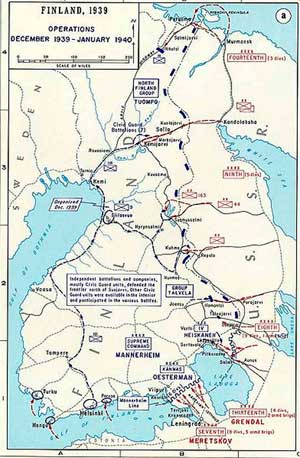 Схема военных действий в декабре 1939 — январе 1940