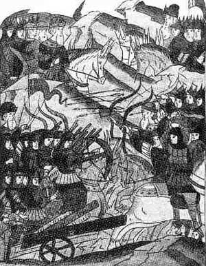 Битва на Ворскле. Миниатюра XVI в. из Лицевого летописного свода.