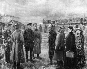 «Передача семьи Романовых Уралсовету». Художник В. Н. Пчелин. 1927 год