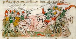 Битва на реке Немиге. Миниатюра из Радзивилловской летописи