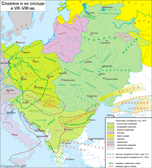 Карта расселения славян и их соседей на конец VIII века.