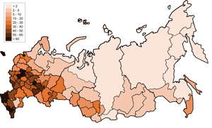Плотность населения России по субъектам